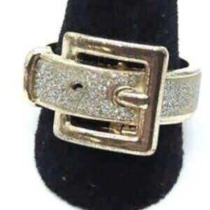Vintage Western Glam Silver Buckle Ring with Glitter Band